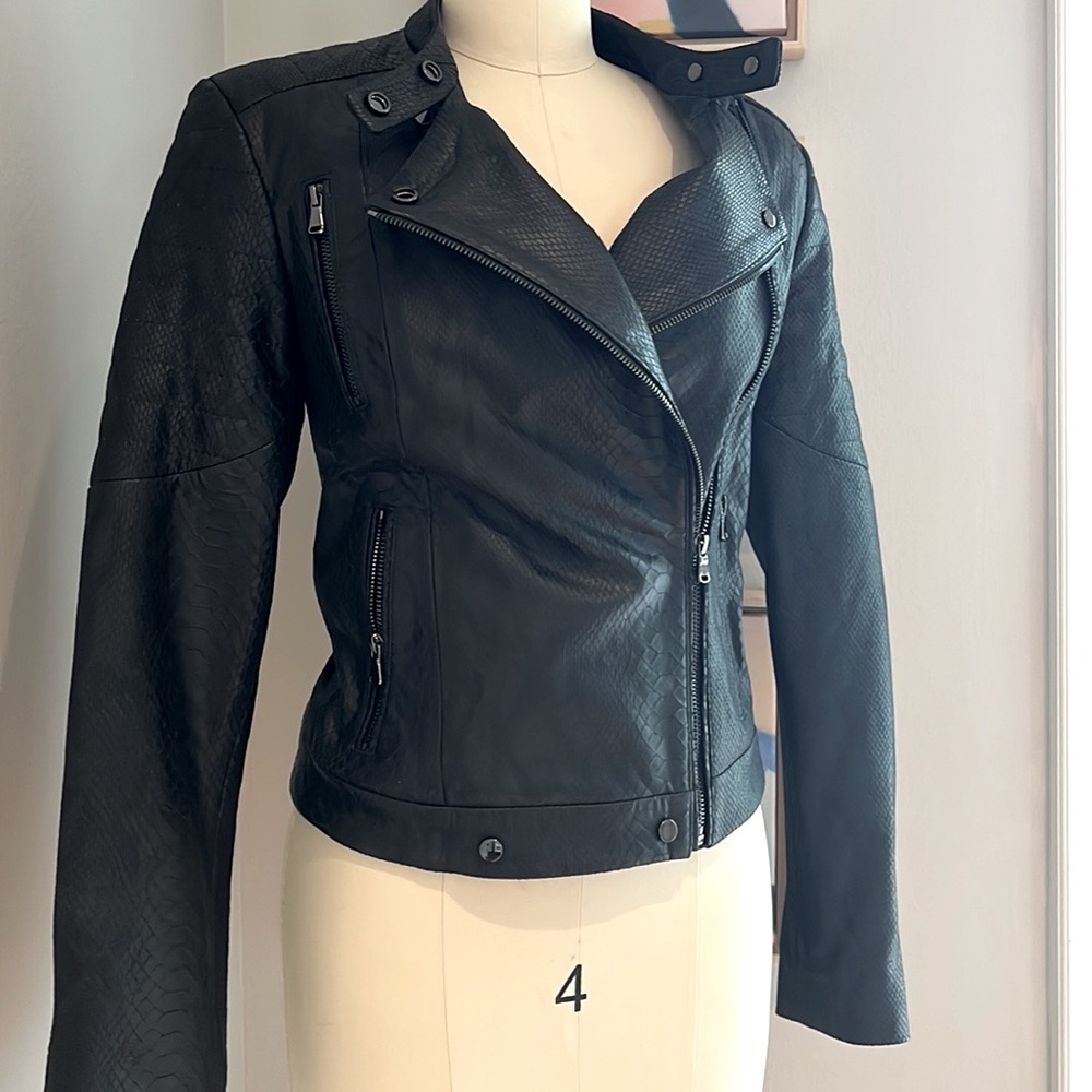 NWOT J Brand Snakeskin-embossed Leather Moto Jacket | size Small